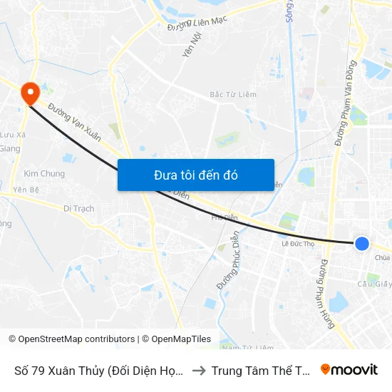 Số 79 Xuân Thủy (Đối Diện Học Viện Báo Chí Và Tuyên Truyền) to Trung Tâm Thể Thao Huyện Hoài Đức map