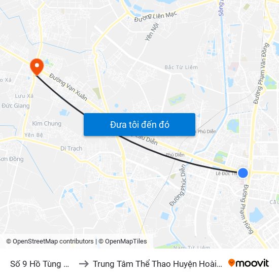 Số 9 Hồ Tùng Mậu to Trung Tâm Thể Thao Huyện Hoài Đức map