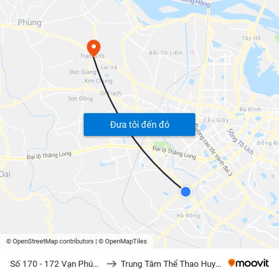 Số 170 - 172 Vạn Phúc - Hà Đông to Trung Tâm Thể Thao Huyện Hoài Đức map