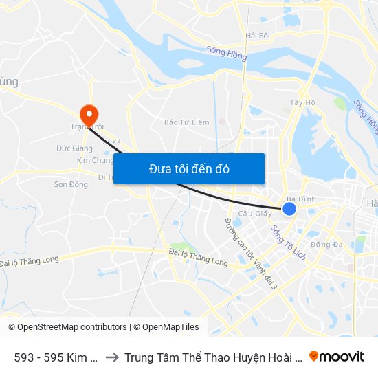 593 - 595 Kim Mã to Trung Tâm Thể Thao Huyện Hoài Đức map