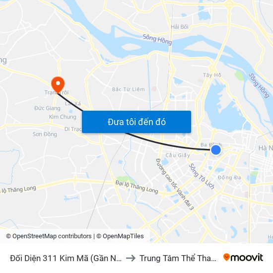 Đối Diện 311 Kim Mã (Gần Ngã 4 Kim Mã - Vạn Bảo) to Trung Tâm Thể Thao Huyện Hoài Đức map