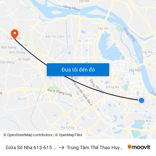 Giữa Số Nhà 613-615 Kim Ngưu to Trung Tâm Thể Thao Huyện Hoài Đức map