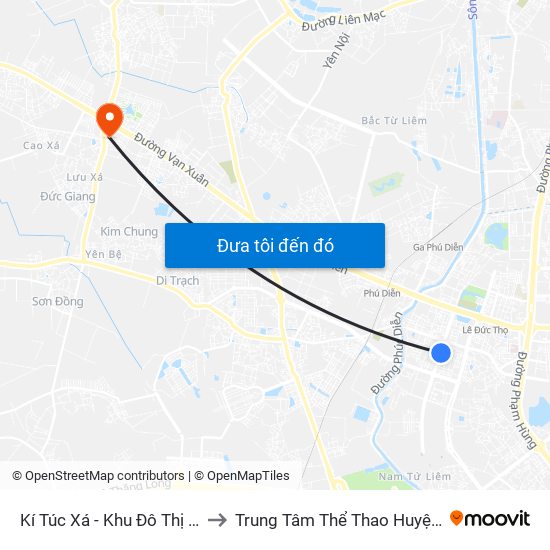 Kí Túc Xá - Khu Đô Thị Mỹ Đình II to Trung Tâm Thể Thao Huyện Hoài Đức map