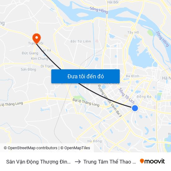 Sân Vận Động Thượng Đình - 129 Nguyễn Trãi to Trung Tâm Thể Thao Huyện Hoài Đức map