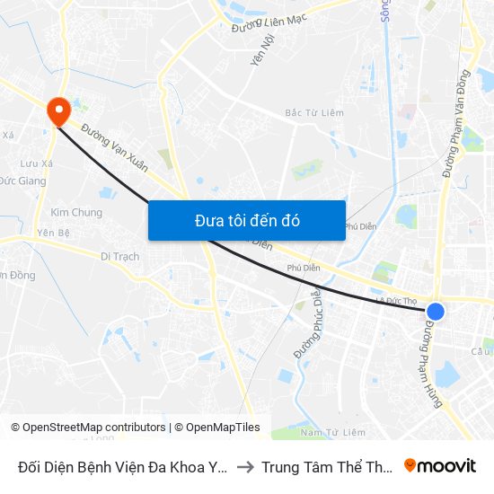 Nhà Máy Nước Mai Dịch - Phạm Hùng to Trung Tâm Thể Thao Huyện Hoài Đức map