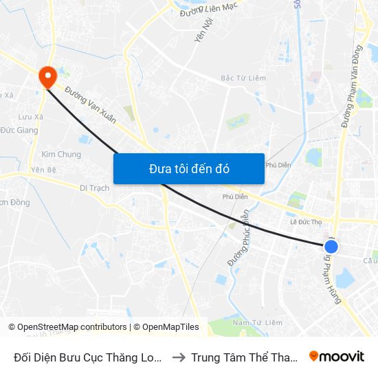 Đối Diện Bưu Cục Thăng Long - Đường Phạm Hùng to Trung Tâm Thể Thao Huyện Hoài Đức map