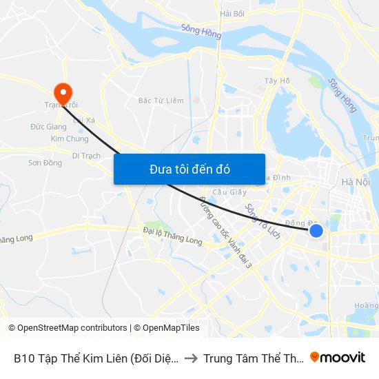 B10 Tập Thể Kim Liên (Đối Diện Ngõ 46b Phạm Ngọc Thạch) to Trung Tâm Thể Thao Huyện Hoài Đức map