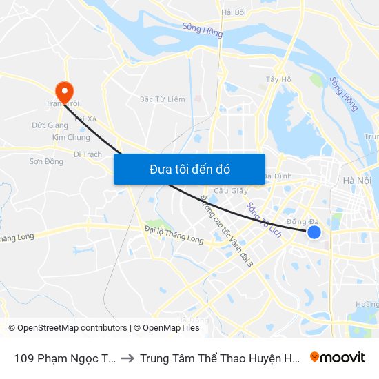 109 Phạm Ngọc Thạch to Trung Tâm Thể Thao Huyện Hoài Đức map