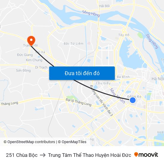 251 Chùa Bộc to Trung Tâm Thể Thao Huyện Hoài Đức map