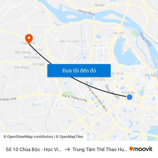 Số 10 Chùa Bộc - Học Viện Ngân Hàng to Trung Tâm Thể Thao Huyện Hoài Đức map