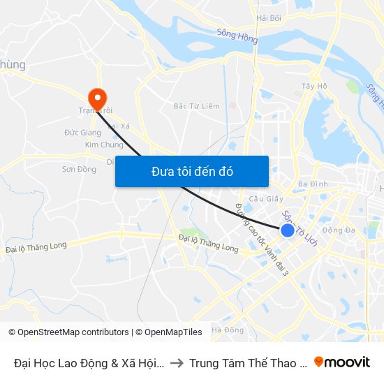 Đại Học Lao Động & Xã Hội - 43 Trần Duy Hưng to Trung Tâm Thể Thao Huyện Hoài Đức map