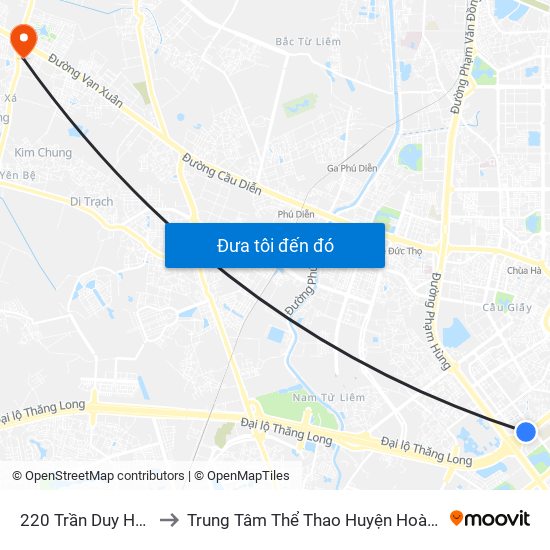 220 Trần Duy Hưng to Trung Tâm Thể Thao Huyện Hoài Đức map