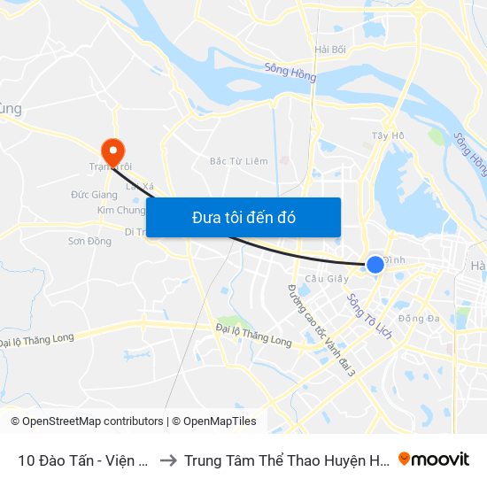 10 Đào Tấn - Viện Vật Lý to Trung Tâm Thể Thao Huyện Hoài Đức map