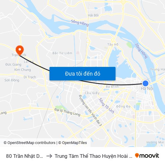 80 Trần Nhật Duật to Trung Tâm Thể Thao Huyện Hoài Đức map