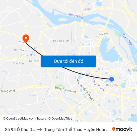 Số 94 Ô Chợ Dừa to Trung Tâm Thể Thao Huyện Hoài Đức map