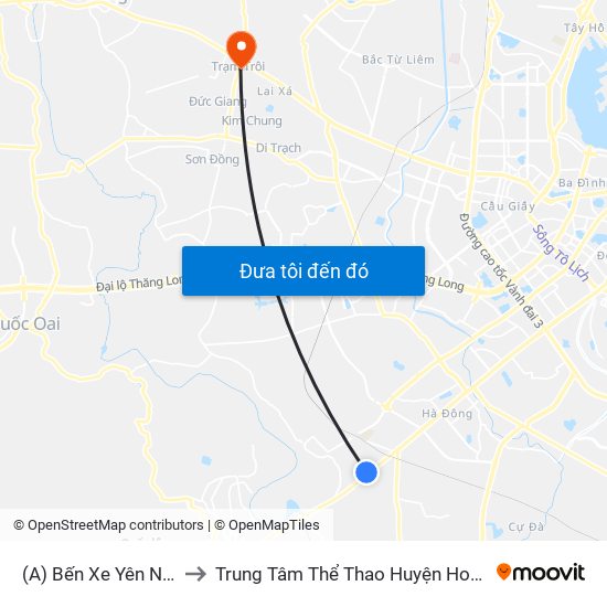(A) Bến Xe Yên Nghĩa to Trung Tâm Thể Thao Huyện Hoài Đức map