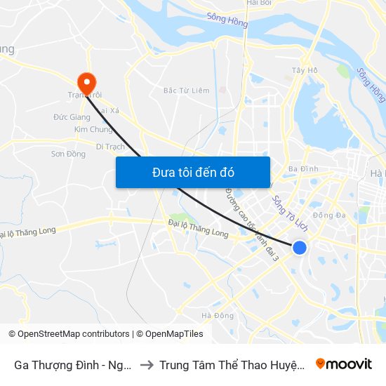 Ga Thượng Đình - Nguyễn Trãi to Trung Tâm Thể Thao Huyện Hoài Đức map