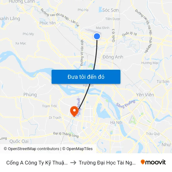 Cổng A Công Ty Kỹ Thuật Bay Vaeco Nội Bài to Trường Đại Học Tài Nguyên Và Môi Trường map