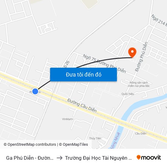 Ga Phú Diễn - Đường Cầu Diễn to Trường Đại Học Tài Nguyên Và Môi Trường map