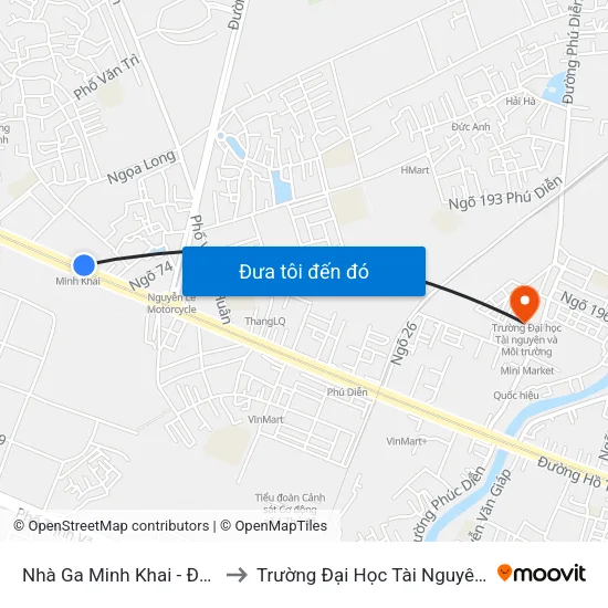 Nhà Ga Minh Khai - Đường Cầu Diễn to Trường Đại Học Tài Nguyên Và Môi Trường map