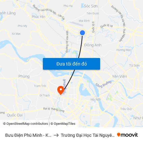 Bưu Điện Phú Minh - Km 3 Quốc Lộ 2 to Trường Đại Học Tài Nguyên Và Môi Trường map