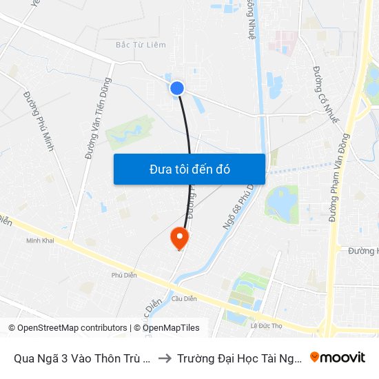 Qua Ngã 3 Vào Thôn Trù 2 - Phường Cổ Nhuế 2 to Trường Đại Học Tài Nguyên Và Môi Trường map