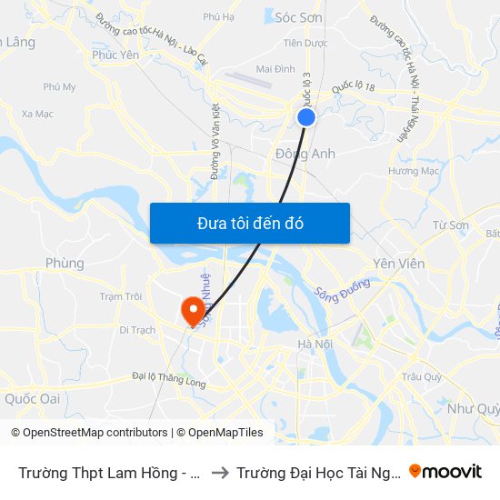 Trường Thpt Lam Hồng - Km 17+750 Quốc Lộ 3 to Trường Đại Học Tài Nguyên Và Môi Trường map