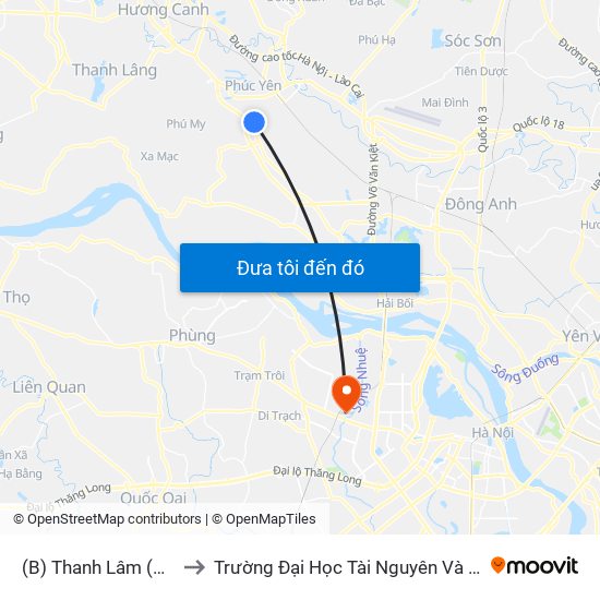 (B) Thanh Lâm (Mê Linh) to Trường Đại Học Tài Nguyên Và Môi Trường map