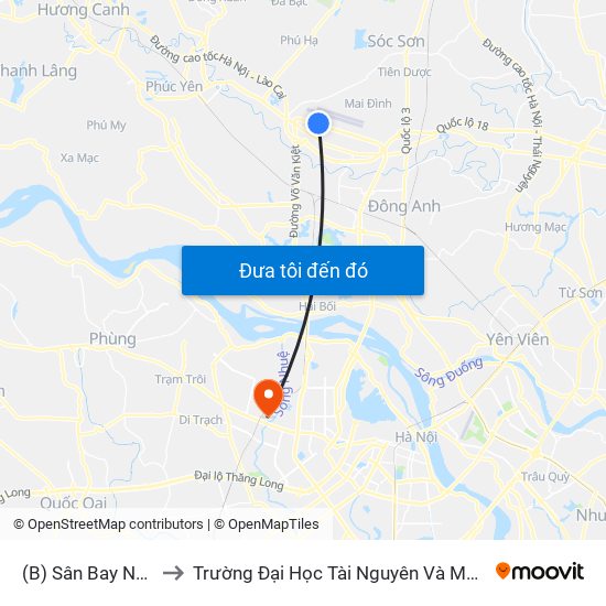 (B) Sân Bay Nội Bài to Trường Đại Học Tài Nguyên Và Môi Trường map