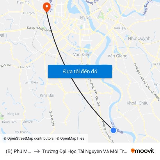 (B) Phú Minh to Trường Đại Học Tài Nguyên Và Môi Trường map