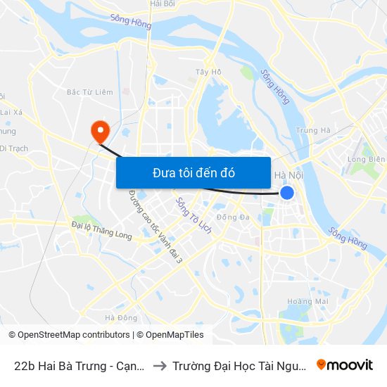 22b Hai Bà Trưng - Cạnh Tràng Tiền Plaza to Trường Đại Học Tài Nguyên Và Môi Trường map