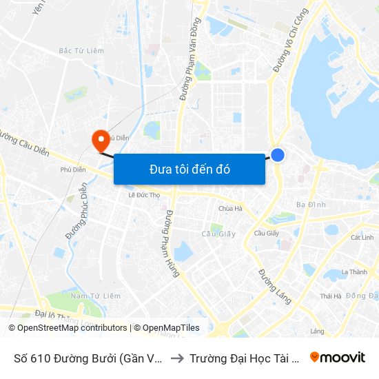 Số 610 Đường Bưởi (Gần Vòng Xuyến Hoàng Quốc Việt) to Trường Đại Học Tài Nguyên Và Môi Trường map