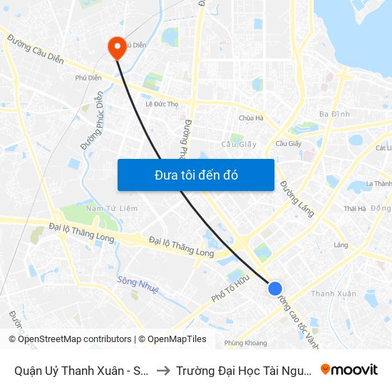 Quận Uỷ Thanh Xuân - Số 9 Khuất Duy Tiến to Trường Đại Học Tài Nguyên Và Môi Trường map