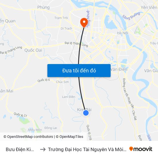 Bưu Điện Kim Bài to Trường Đại Học Tài Nguyên Và Môi Trường map