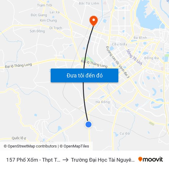 157 Phố Xốm - Thpt Trần Hưng Đạo to Trường Đại Học Tài Nguyên Và Môi Trường map