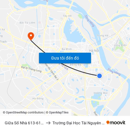 Giữa Số Nhà 613-615 Kim Ngưu to Trường Đại Học Tài Nguyên Và Môi Trường map