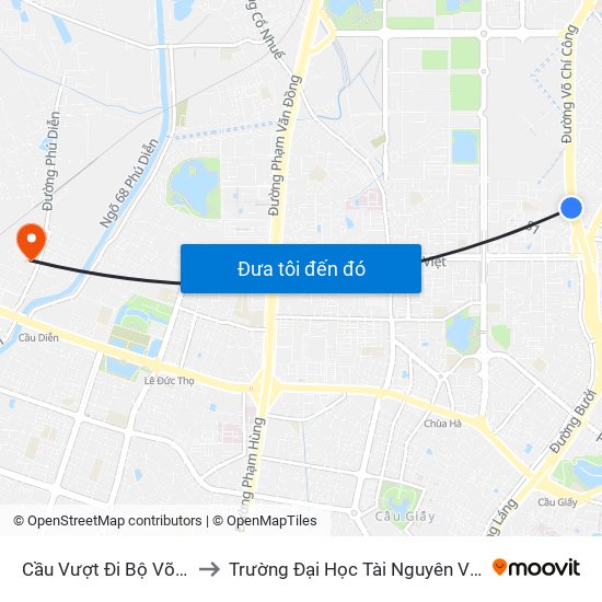 Cầu Vượt Đi Bộ  Võ Chí Công to Trường Đại Học Tài Nguyên Và Môi Trường map