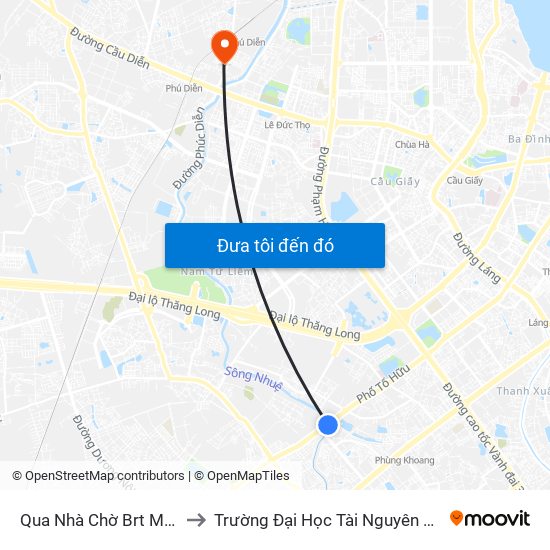 Qua Nhà Chờ Brt Mỗ Lao 30m to Trường Đại Học Tài Nguyên Và Môi Trường map