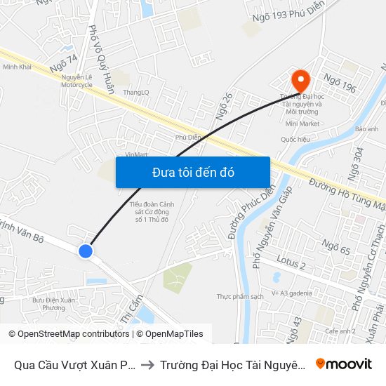 Qua Cầu Vượt Xuân Phương 100m to Trường Đại Học Tài Nguyên Và Môi Trường map