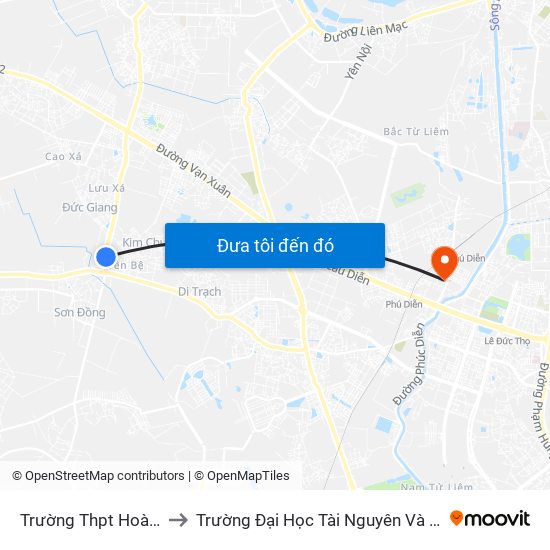 Trường Thpt Hoài Đức A to Trường Đại Học Tài Nguyên Và Môi Trường map