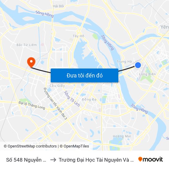 Số 548 Nguyễn Văn Cừ to Trường Đại Học Tài Nguyên Và Môi Trường map