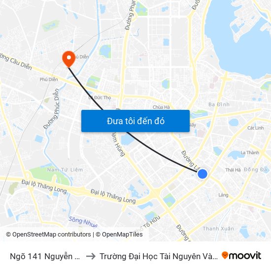 Ngõ 141 Nguyễn Ngọc Vũ to Trường Đại Học Tài Nguyên Và Môi Trường map