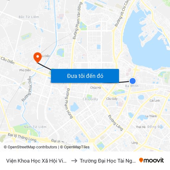 Viện Khoa Học Xã Hội Việt Nam - Số 1 Liễu Giai to Trường Đại Học Tài Nguyên Và Môi Trường map