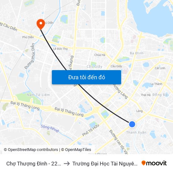 Chợ Thượng Đình - 224 Nguyễn Trãi to Trường Đại Học Tài Nguyên Và Môi Trường map