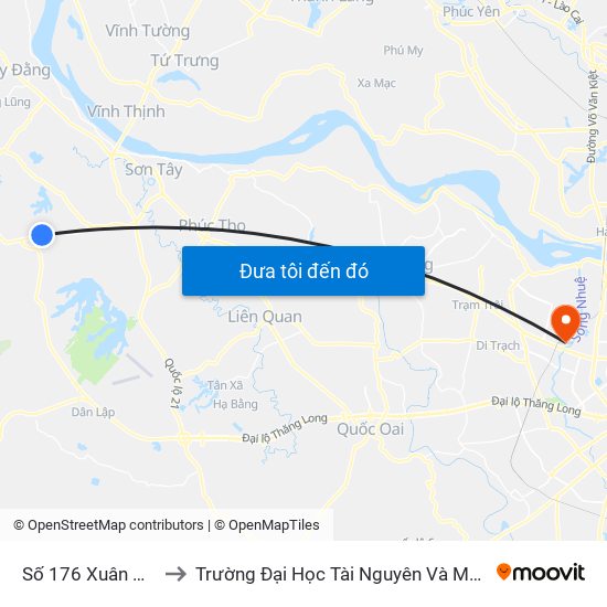 Số 176 Xuân Khanh to Trường Đại Học Tài Nguyên Và Môi Trường map