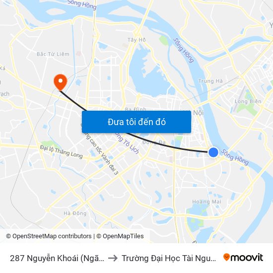 287 Nguyễn Khoái (Ngã 3 Dốc Minh Khai) to Trường Đại Học Tài Nguyên Và Môi Trường map