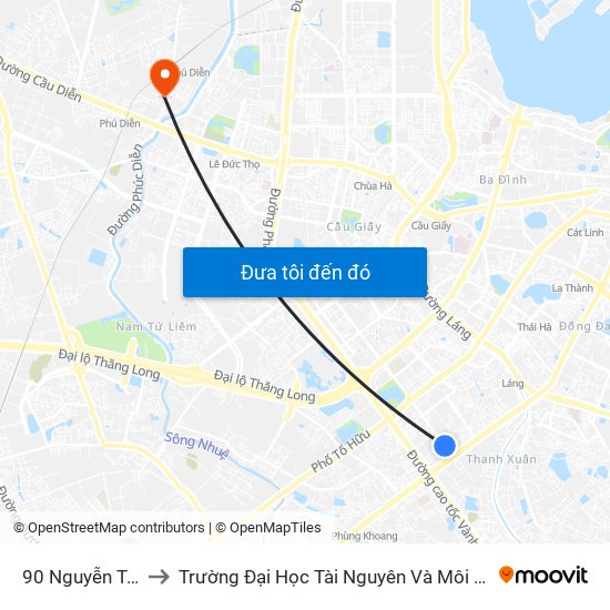 90 Nguyễn Tuân to Trường Đại Học Tài Nguyên Và Môi Trường map