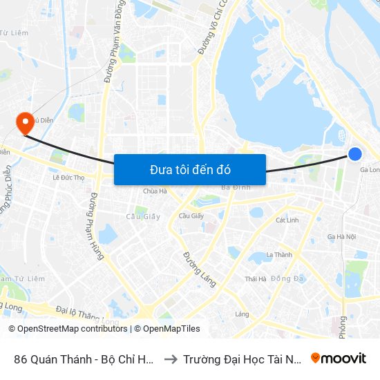 86 Quán Thánh - Bộ Chỉ Huy Quân Sự Quận Ba Đình to Trường Đại Học Tài Nguyên Và Môi Trường map