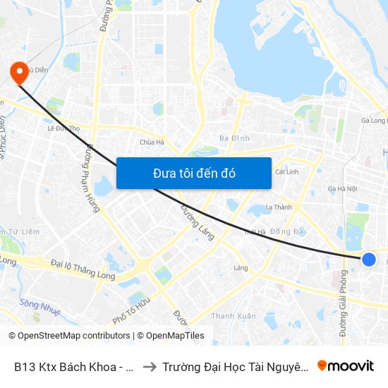 B13 Ktx Bách Khoa - Tạ Quang Bửu to Trường Đại Học Tài Nguyên Và Môi Trường map