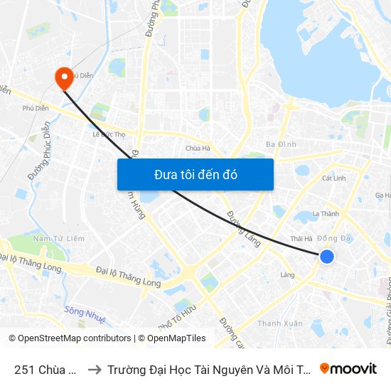 251 Chùa Bộc to Trường Đại Học Tài Nguyên Và Môi Trường map